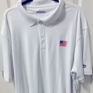 Columbia White Polo with American Flag size XXL